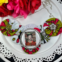 Load image into Gallery viewer, White, Pink & Green Kenya Fabric with Stylized Frida