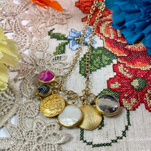 Load image into Gallery viewer, Round Stones & Gold Charm Long Necklace