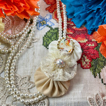 Load image into Gallery viewer, Pearl Long Necklace with Vintage Spanish Pin