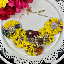 Load image into Gallery viewer, Yellow Kenya Fabric Flower Bomb with Gold Vintage Pin