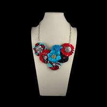 Load image into Gallery viewer, Red &amp; Blue Kenyan Fabric Flower Bomb with Turquoise Vintage Flower
