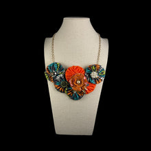 Load image into Gallery viewer, Turquoise, Orange Flower Bomb with Orange Vintage Flower
