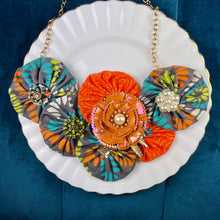 Load image into Gallery viewer, Turquoise, Orange Flower Bomb with Orange Vintage Flower
