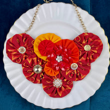 Load image into Gallery viewer, Red, Orange &amp; Yellow Flower Bomb with Small Red Vintage Flower
