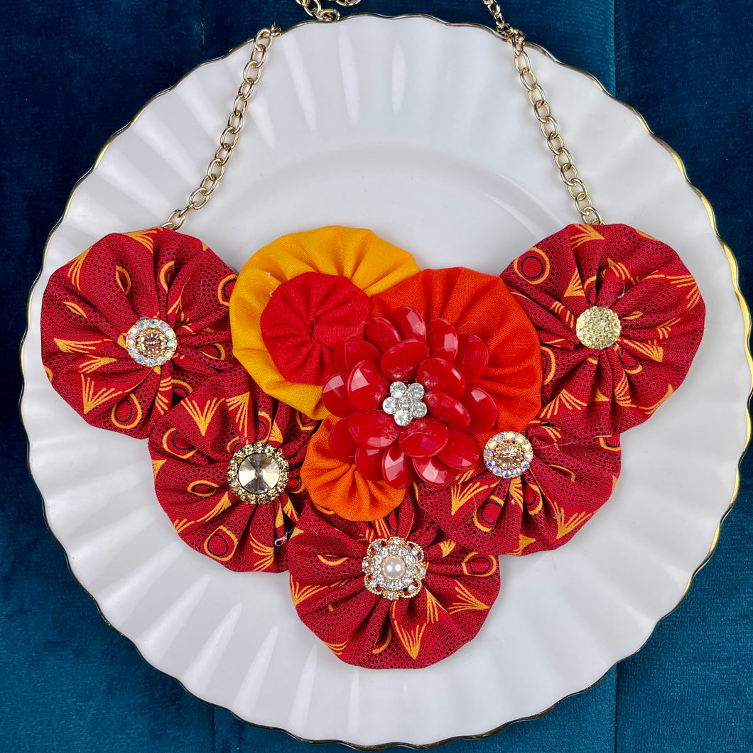 Red, Orange & Yellow Flower Bomb with Small Red Vintage Flower