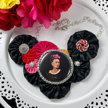 Load image into Gallery viewer, Black Patterned Fabric with Black Background &amp; Pink Frida
