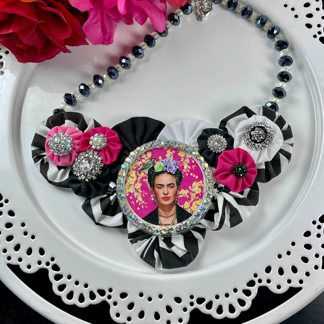 Zebra Pattern Flowers with Pink Flowered Frida & Crystal Beaded Chain