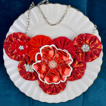 Load image into Gallery viewer, Red Kenyan Fabric Flower Bomb with Red Large Vintage Flower
