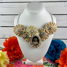 Load image into Gallery viewer, Neutral Fabric Flowers with Sepia Frida and Pearls
