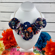 Load image into Gallery viewer, Navy Blue Flowered Fabric &amp; Frida with Blue Flowers
