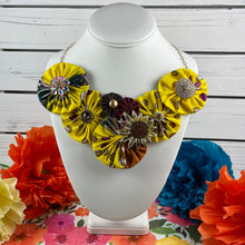 Load image into Gallery viewer, Yellow Kenya Fabric Flower Bomb with Gold Vintage Pin
