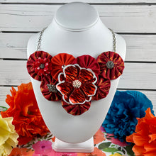 Load image into Gallery viewer, Red Kenyan Fabric Flower Bomb with Red Large Vintage Flower
