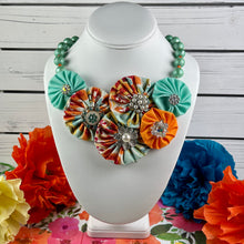 Load image into Gallery viewer, Mint Green &amp; Orange Flower Bomb with Pearls &amp; Green Bead Chain
