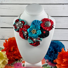 Load image into Gallery viewer, Red &amp; Blue Kenyan Fabric Flower Bomb with Turquoise Vintage Flower
