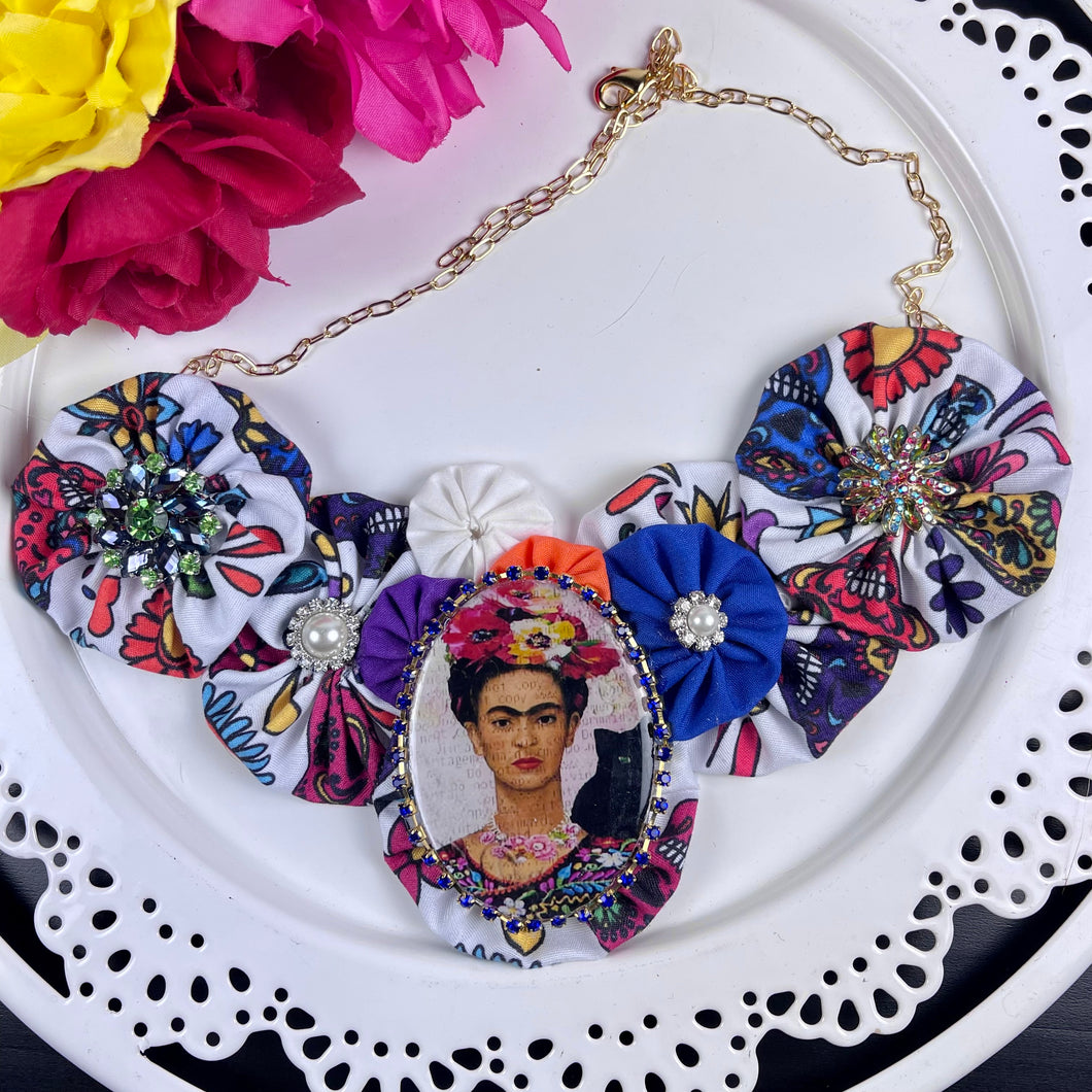 White Flowered Fabric with Frida and Cat