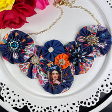 Load image into Gallery viewer, Navy Blue Flowered Fabric &amp; Frida with Blue Flowers
