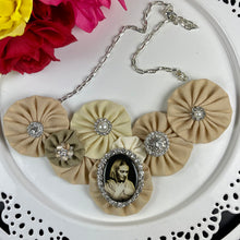 Load image into Gallery viewer, Neutral Fabric Flowers with Sepia Frida and Pearls
