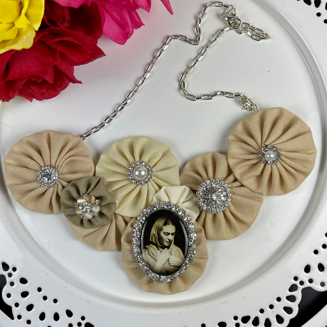 Neutral Fabric Flowers with Sepia Frida and Pearls