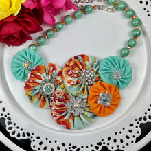 Load image into Gallery viewer, Mint Green &amp; Orange Flower Bomb with Pearls &amp; Green Bead Chain
