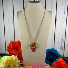 Load image into Gallery viewer, Pink &amp; Gold Hamsa Hand Long Necklace
