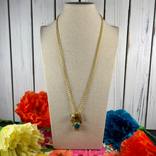 Load image into Gallery viewer, Turquoise &amp; Gold Hamsa Long Necklace
