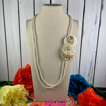 Load image into Gallery viewer, Pearl Long Necklace with Vintage Spanish Pin
