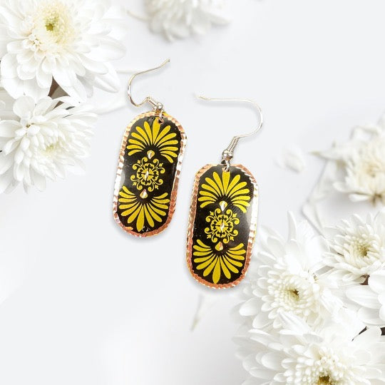 Short Yellow Oval Turkish Earrings