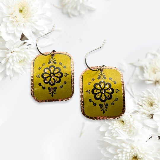 Yellow Square Turkish Earrings