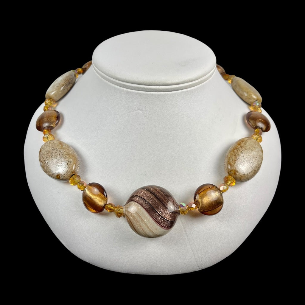 Brown & Copper Swirled Round Murano with Stones and Glass