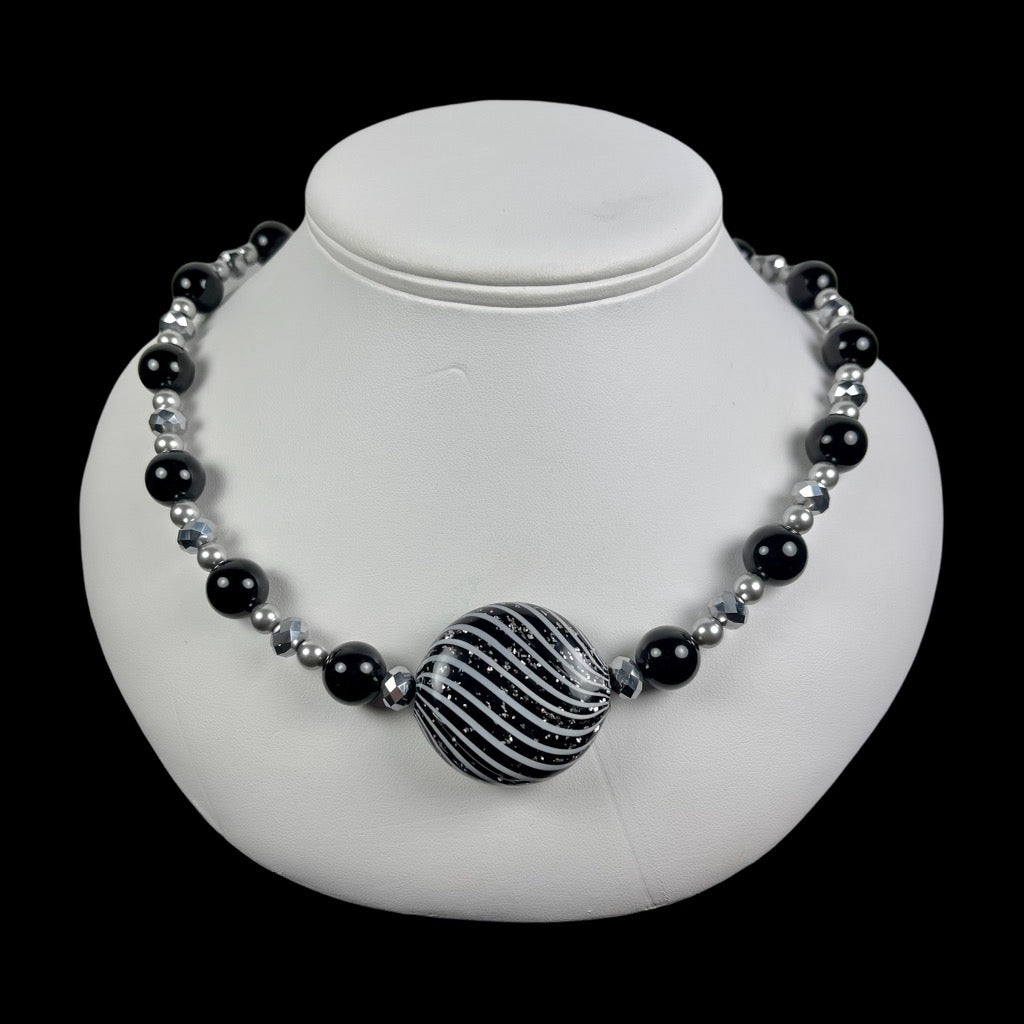 Striped Round Murano with Onyx and Pearls