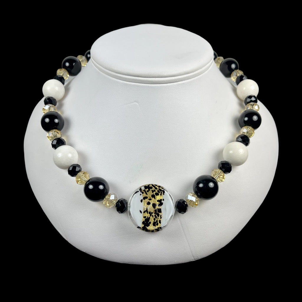 White & Gold Inlay Murano with Onyx and Sponge Coral