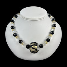 Load image into Gallery viewer, Gold &amp; Black Round Murano with Onyx and Crystal
