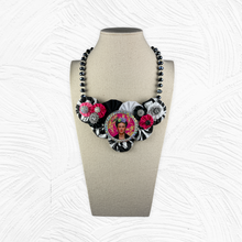 Load image into Gallery viewer, Zebra Pattern Flowers with Pink Flowered Frida &amp; Crystal Beaded Chain
