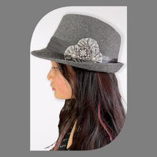 Load image into Gallery viewer, Grey Fedora Hat with Silver Pin
