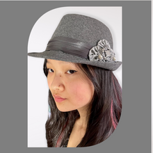 Load image into Gallery viewer, Grey Fedora Hat with Silver Pin
