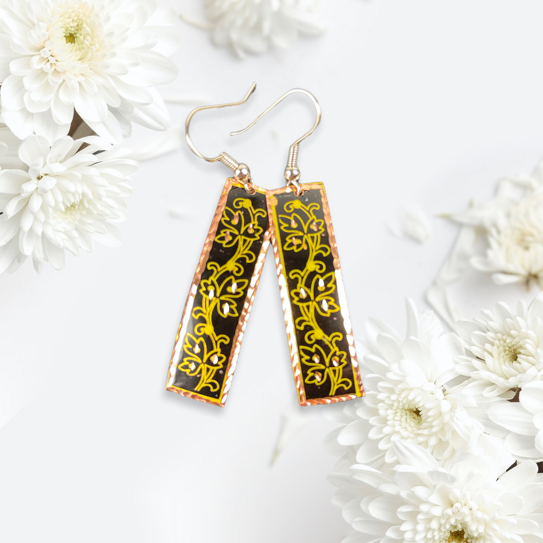 Long Yellow Rectangle Turkish Earrings